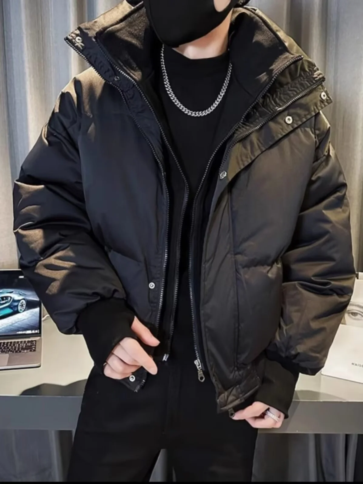 

Мужская утепленная хлопковая куртка с воротником-стойкой, свободного кроя, с эффектом двухслойности, теплая, с внутренней хлопковой подкладкой, зимняя