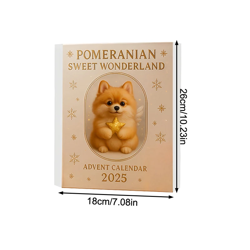 Kalender Advent Pomeranian Sweet Wonderland 2025, 24 Hari Kejutan Meriah Ornamen Anjing, Mainan Anjing Lucu Akrilik 2D