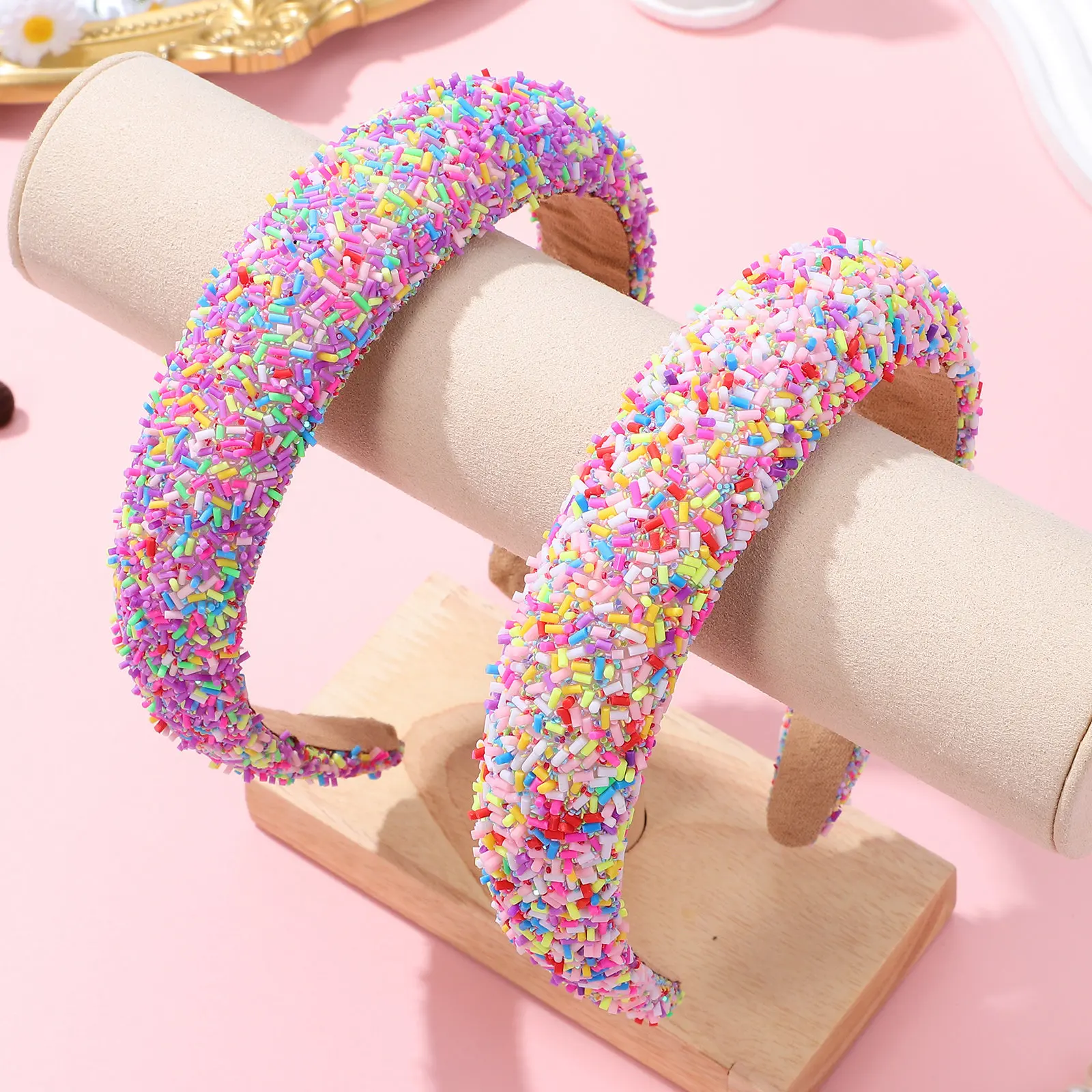 

2Pcs Wide Headbands Fashion Padded Candy Sprinkle Hairband Soft Comfortable Makeup Spa Face Wash Accessories Makeup Headband