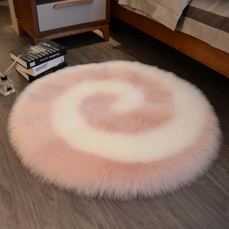 40*40CM Soft Fluffy Faux Fur Rug Creative Lollipop Rotating Pattern Mat Living Room Bedside Plush Carpet Rug Soft Bedroom Decor