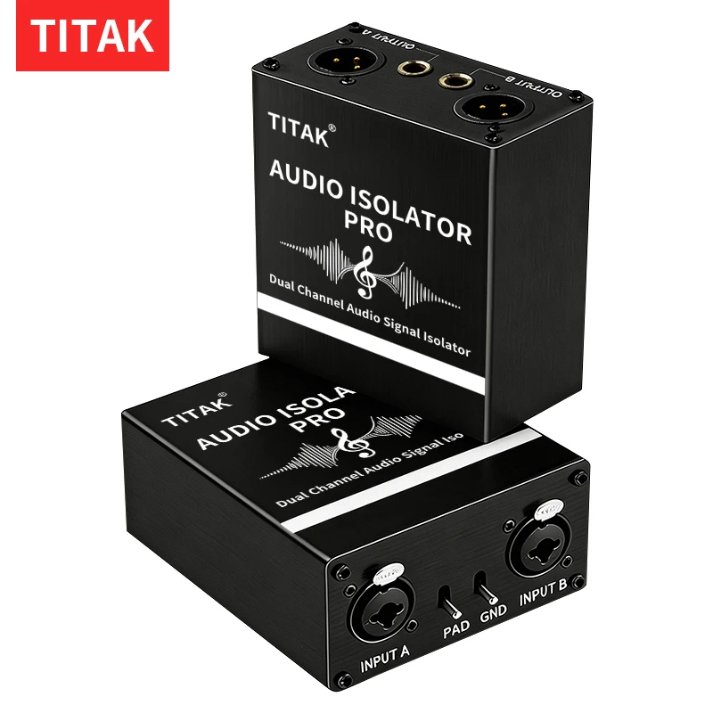 2CH Ground Loop Audio Noise Isolator Hum Eliminator Anti-buzz XLR 6.35mm Jack for Professional Stage Live Sound Equipment