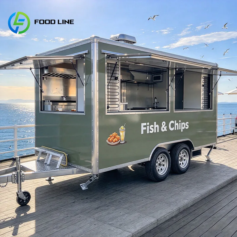 Commercial Food Truck Food Trailer for Fried Shrimp Calamari Fish and Chips with Custom Kitchen Space Customized
