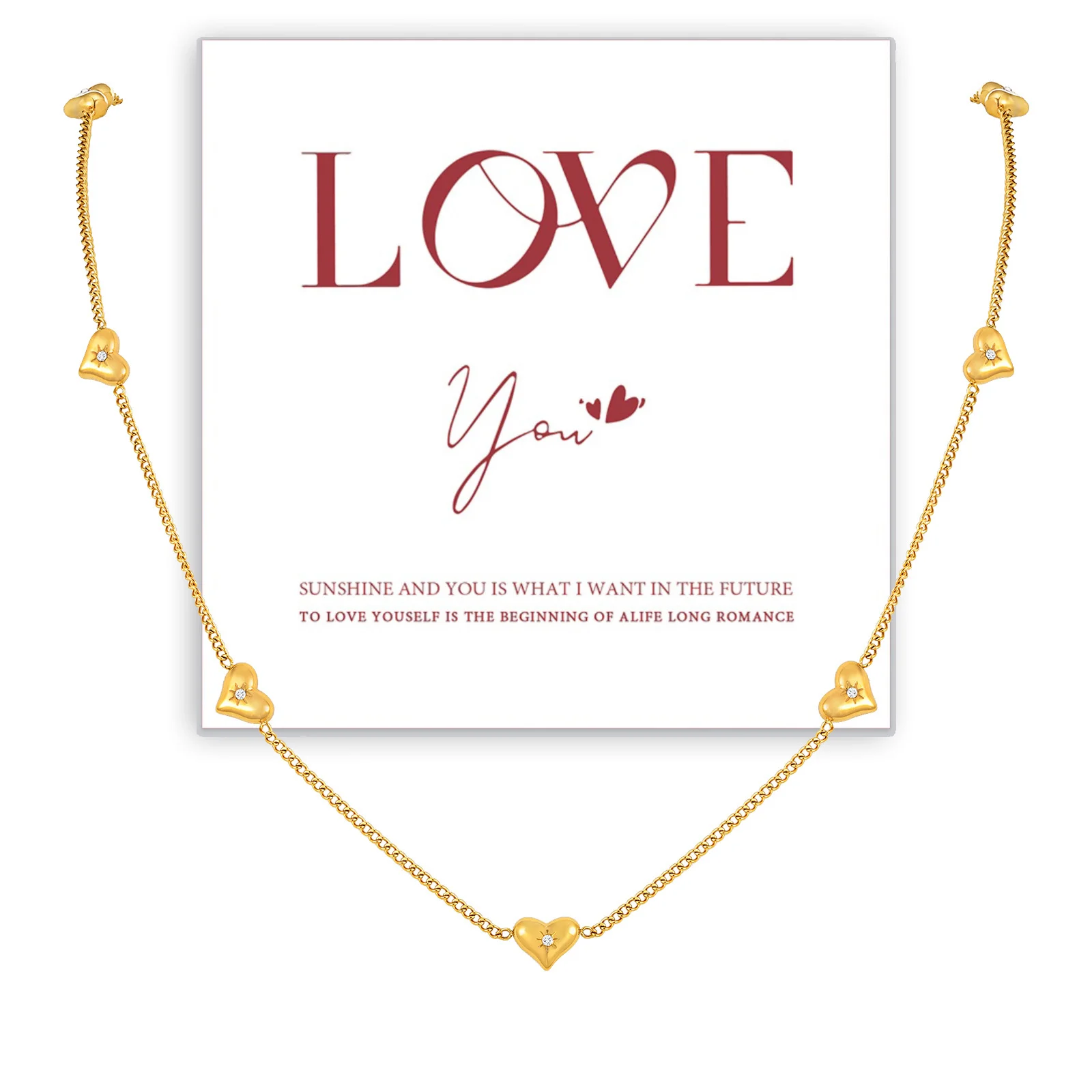 

Chic Heart Charms Necklaces, Gold Plated Stainless Steel Collar, Adjustable Women's Love Gift Jewelry