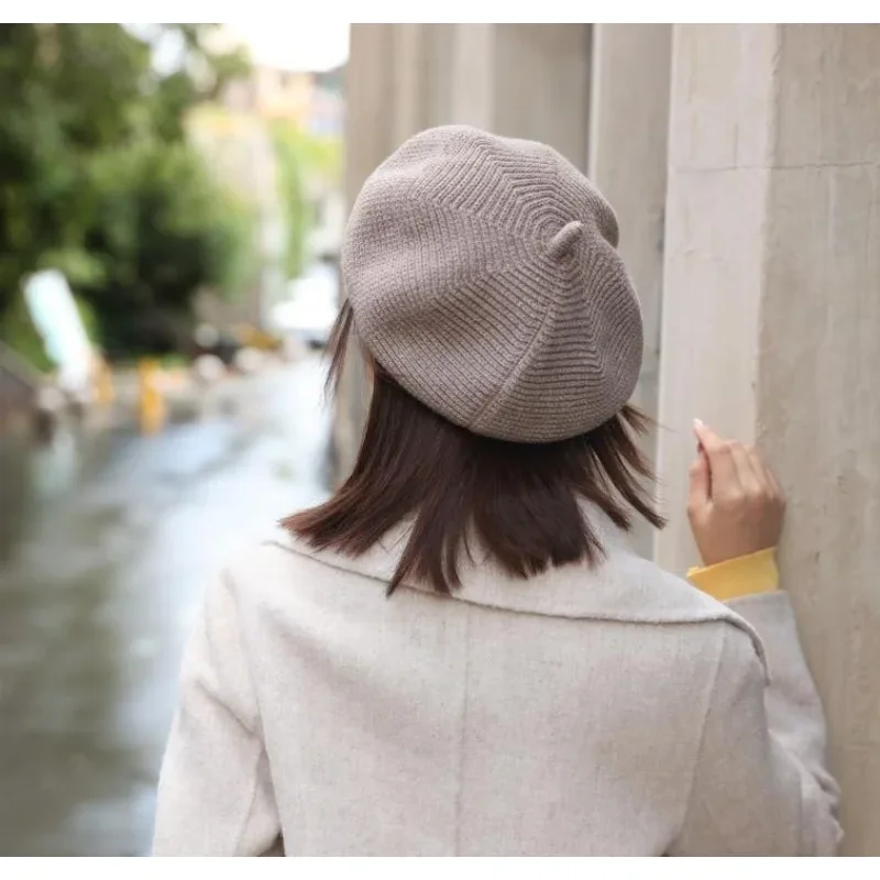 Wool Beret Female All-match Painter Pumpkin Hat Japanese Octagonal  Autumn and Winter Bud  Sesame Seed Cake Bonnets Bucket Hat