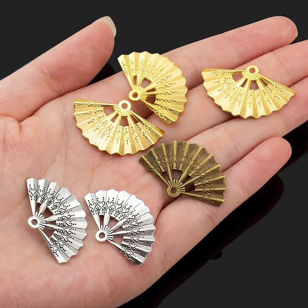 10pcs Vintage Charms Fan 21x33mm Antique Alloy Pendant Ancient Hair Jewelry Making Accessories DIY Handmade Craft Earring Choker - view 3