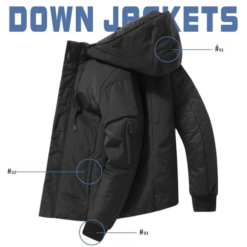 الشتاء الرجال الأبيض بطة أسفل عمال سترة في الهواء الطلق معطف غير رسمي المألوف مقاومة البرد الدافئة مقنعين أسفل معطف الرجال سترات #4