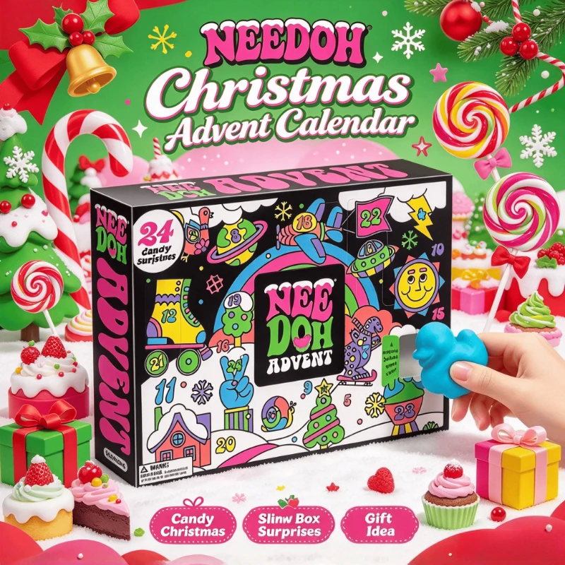 NeeDoh 2026 Christmas Advent Calendar 3D PVC Fidget Doll 24 Day Countdown Surprise Box Stress Relief Squeeze Sensory Toy