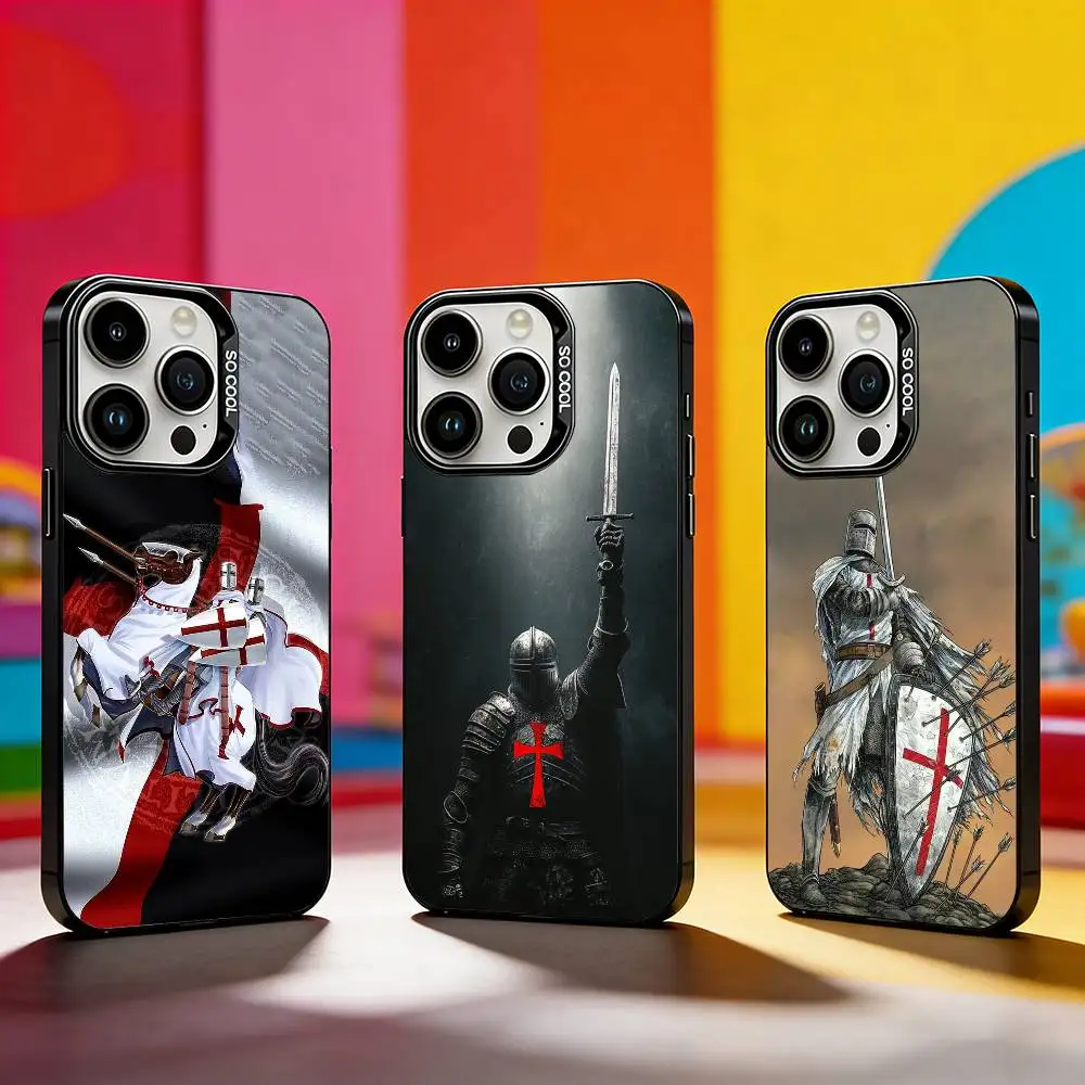 

Crusaders Templar Knight art Phone Case For iPhone 17,16,15,14,13,12,11 Plus,Pro Max,XS,Colored silver phone case