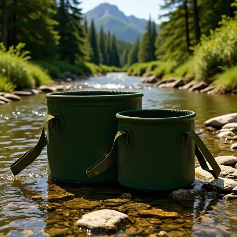 Camp Utility Bucket for Water Carry and Produce Washing, PVC Outdoor Pail with Wide Mouth and Side Hand Tab Use 24BD
