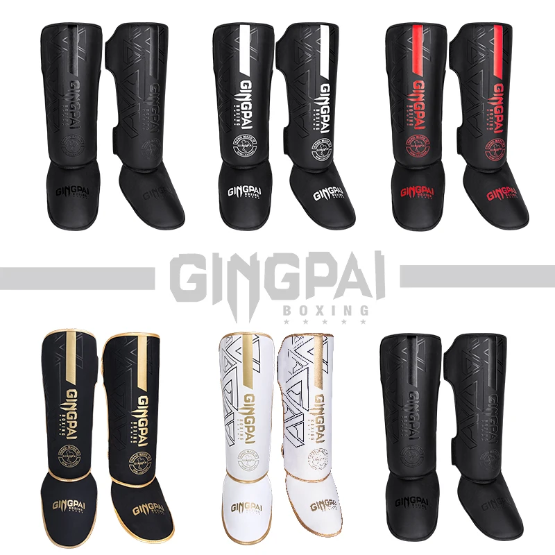 One Pair High-Quality PU Leather Boxing Shin Guards Ankle Protector MMA Muay Thai Training Leg Warmers Light Kicking Shin Pads