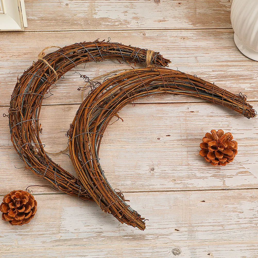 

3 Pcs Moon-shaped Wreath Base Rattan Handicrafts Ring Circle Frame for DIY Forms Vine Branch Brown