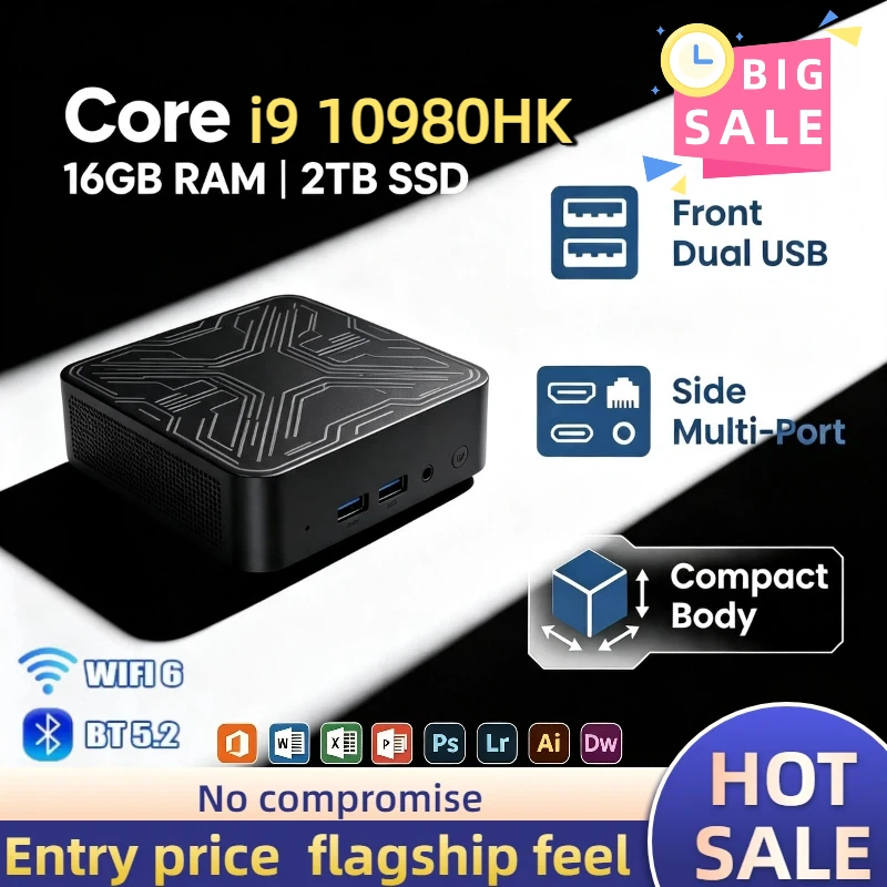 Mini PC Intel Core I9 10980HK Windows 11 Small Pocket Cmputer 16GB RAM 1/2TB SSD WIFI6 BT5.2 4K Desktop PC Gaming Computer