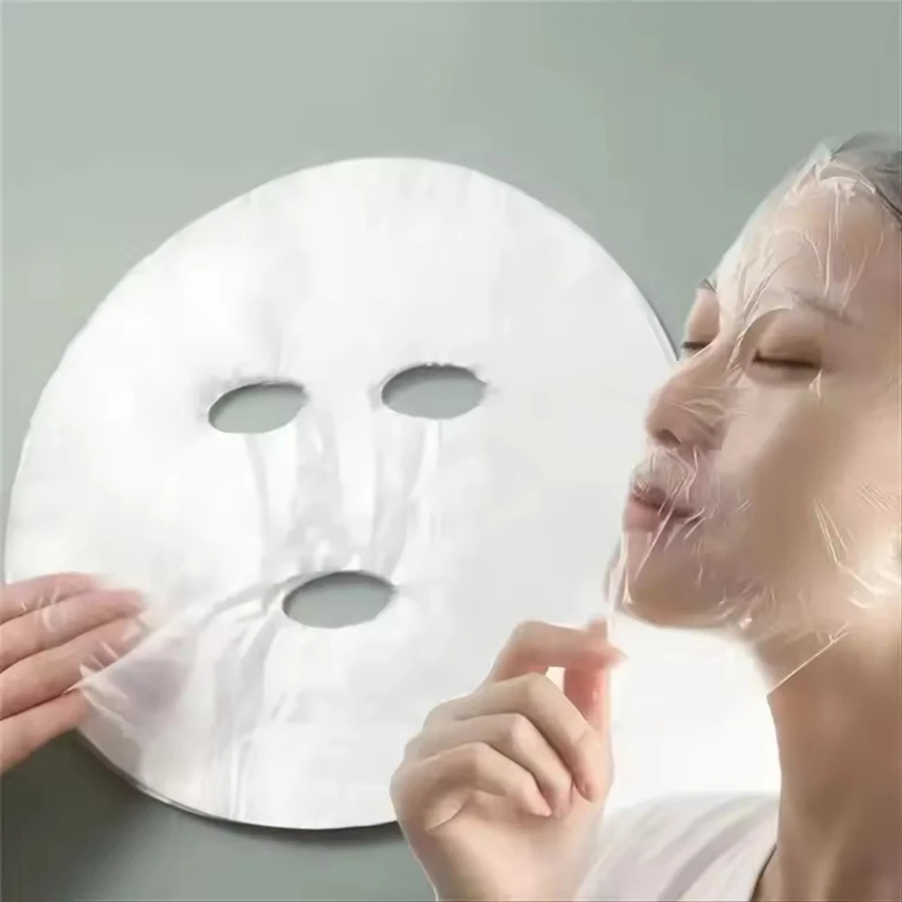 500-100 Stück Gesichts-Schönheits-Make-up-Werkzeuge: Einweg-Transparente Plastikfolie Vollgesichtsmaske mit Halsaufklebern
