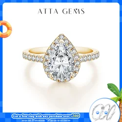 ATTAGEMS Pear Cut 2.0CT D Color VVS1 Luxury Moissanite Ring Real 925 Sterling Silver for Women Engagement Wedding Jewelry Gift