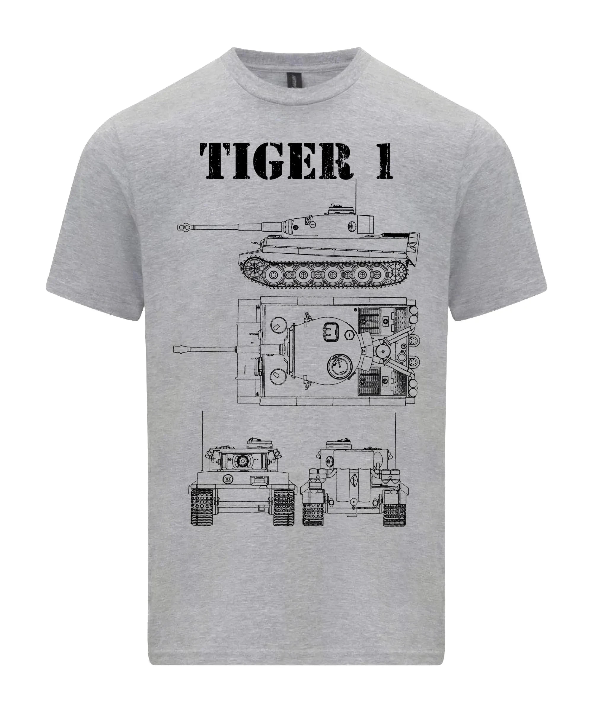 تي شيرت Tiger 1 Tank رسم فني WW2 قميص الجيش الألماني ملابس عسكرية عتيقة