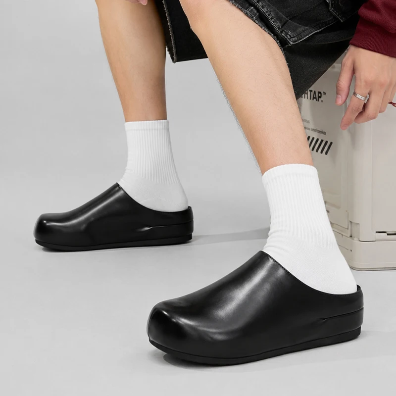 Men's Casual Closed‑Toe Mule Slippers, Commuting Versatile Thick‑Sole Slip‑On Lazy Outdoor Leisure Slippers