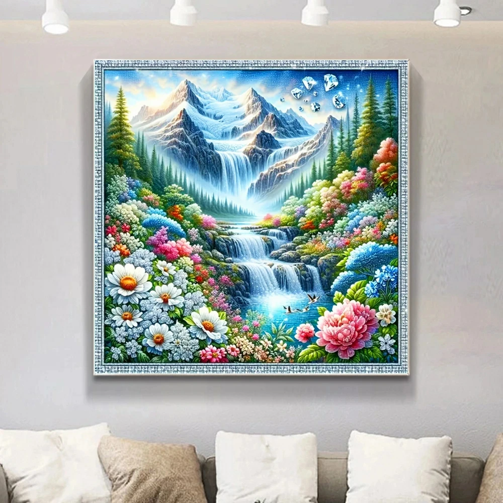 DIY mag Diamant-Malerei, Kunst, Neuheiten, Wasserfall, Landschaft, voll rund, Bergmosaik, Blumendekor, Strasssteine, einzigartiges Geschenk