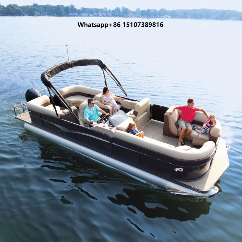 19ft Luxury Custom Small Aluminium Fishing Cruise Yacht Saltwater Pontoon Boat with Outboard Engine Entertainment Sightseeing