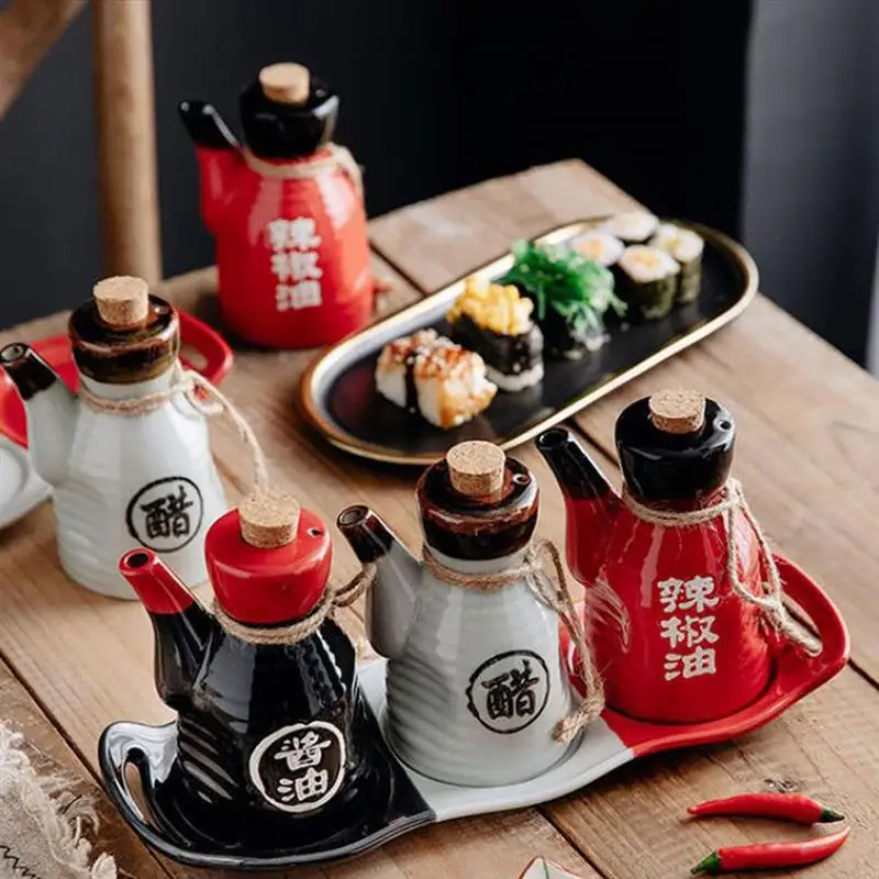 Bottle Dispenser Oil Vinegar Sauce Ceramic Soy Olive Cruet Japanese Condiment Jar Pot Seasoning Container Shoyu Pourer Holder