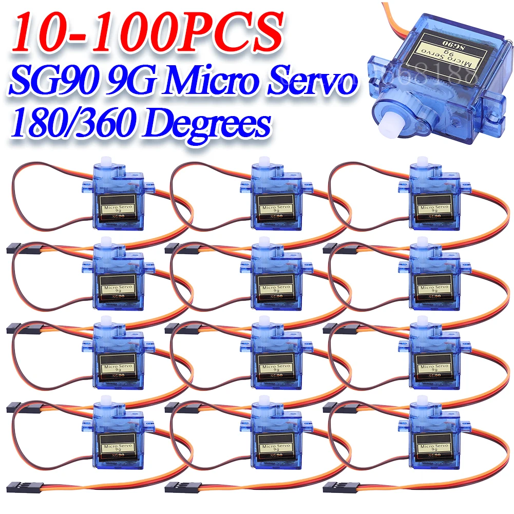 10-100PCS SG90 9G Micro Servo Motor 180/360 Degrees for Fixed-Wing Micro Gear RC Robot Helicopter Airplane Mini Car