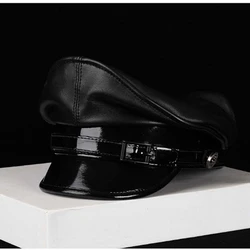 Luxury Real Leather Hat Men Male Germany Officer Visor Cap Locomotive Retro German Military Hat Cortical