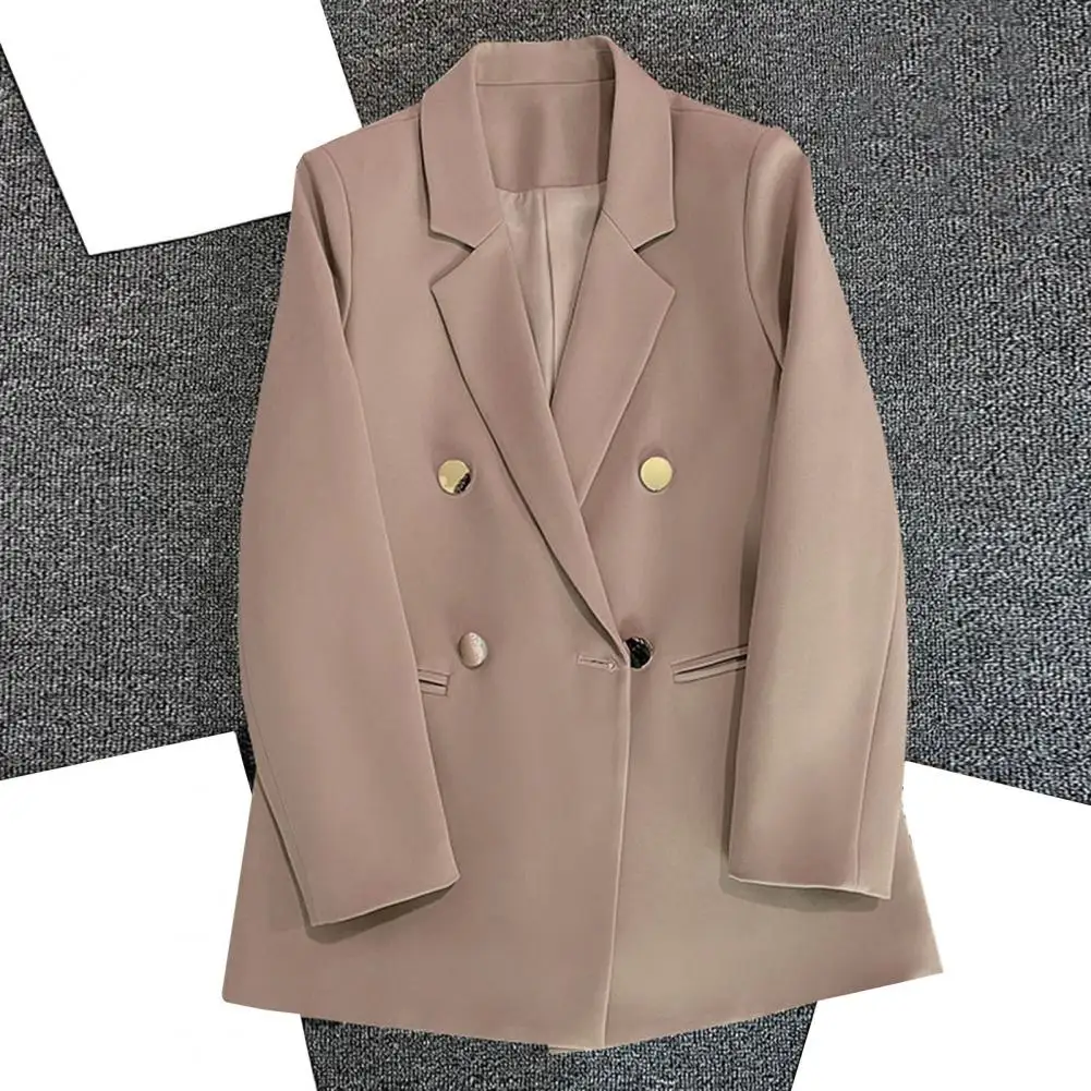 Chaqueta de doble botonadura para mujer, traje elegante de manga larga con solapa, bolsillos rectos, ropa Formal de oficina