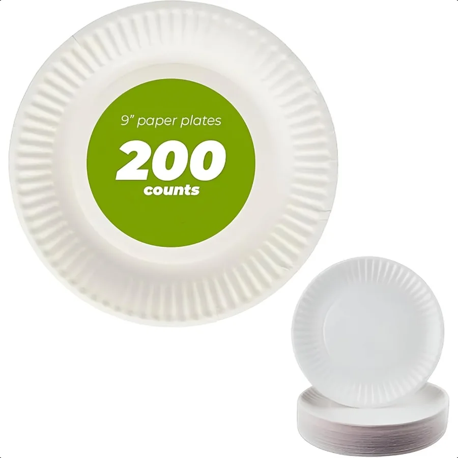 9 Inch Paper Plate Uncoated Plates White 200ct
