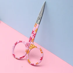 EasyNail 1pcs Pink Flower surface Straight Head Professional Cuticle Manicure Pedicure Nails Scissors eyebrow