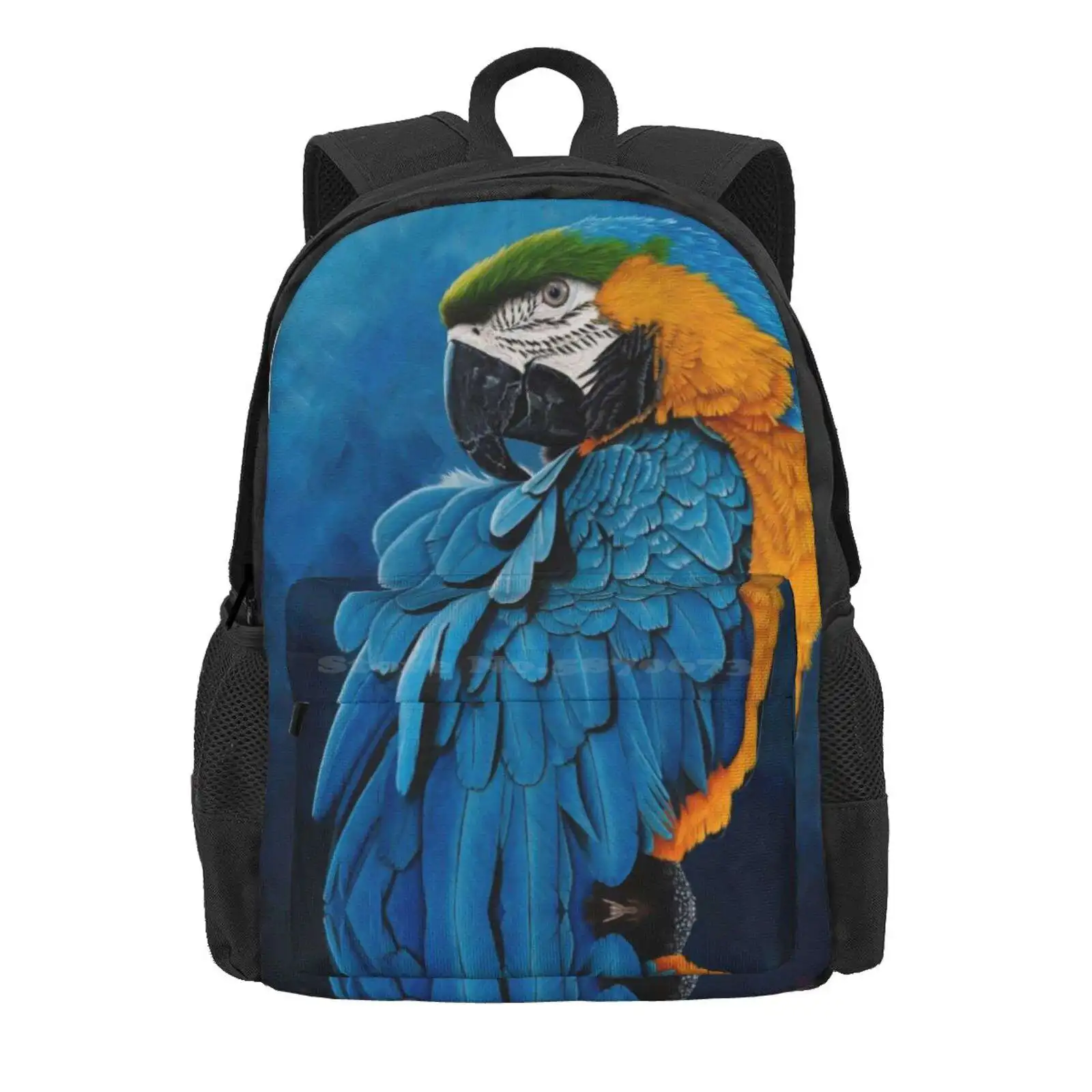 Blue And Gold Macaw Portrait Hot Sale Schoolbag Backpack Fashion Bags Macaw Painting Debra Dickson Art Debra Dickson Painting