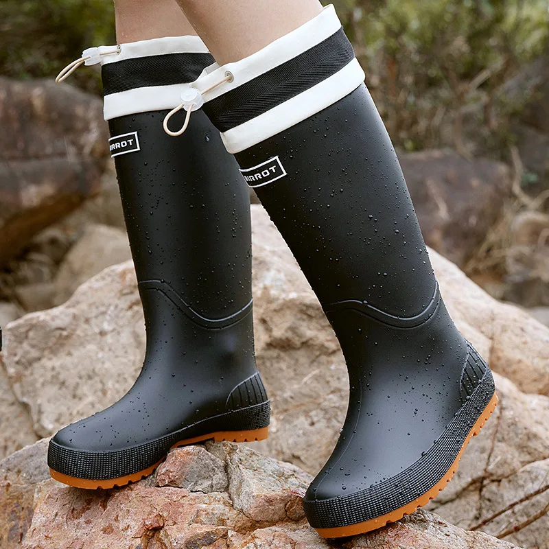 

Women's High Tube Rain Boots Women's Waterproof Port Rain Boots Long Tube Warm Shoes New Outdoor Drawstring Travel Water Boots