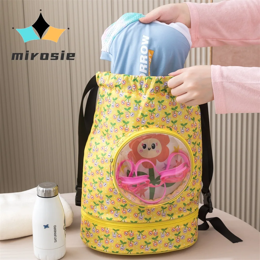 Bolsa de natación de dibujos animados para niños, mochila con cordón, bolsa de almacenamiento de gran capacidad para nadar, artículos de tocador de