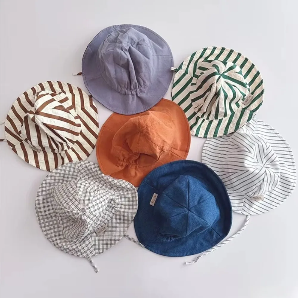 

Высококачественная полосатая детская шляпа от солнца со шнуровкой, повседневная однотонная рыбацкая кепка, хлопковая детская кепка для младенцев, детские кепки для мальчиков и девочек
