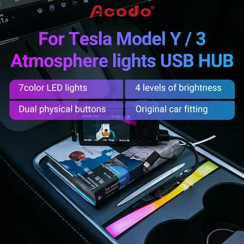 Acodo Für Tesla Modell 3/Y Zentrale Konsole Ladekabel USB Hub Docking Station Dekoration Zubehör Farbe Beleuchtung Modell 3