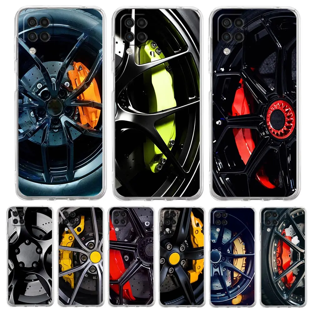 Soft TPU Cover for Samsung Galaxy A13 A15 A17 A23 A25 A32 A33 A35 A52 A53 A55 Transparent Phone Case Sports Car Wheel Tire Speed