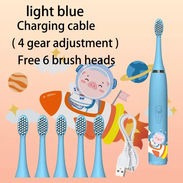 

Sonic Toothbrush Cartoon Colorful IPX7 Waterproof With Replacement Heads Cleaning Automatic Rechargeable Brush