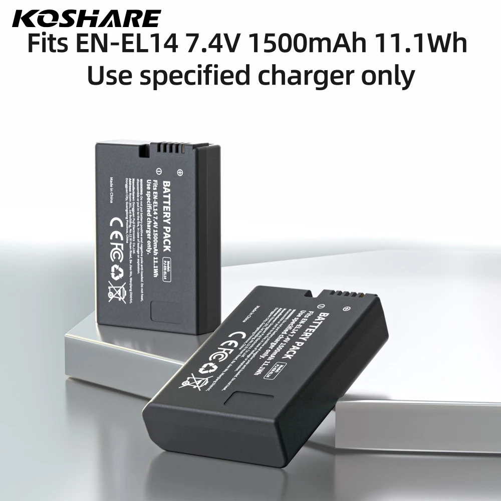 KOSHARE EN-EL14 1500mAh Digital Battery for Nikon P7000 P7100 P7800 P7700 D3100 D3200 D3300 D3400 D3500 D5600 D5100 D5300