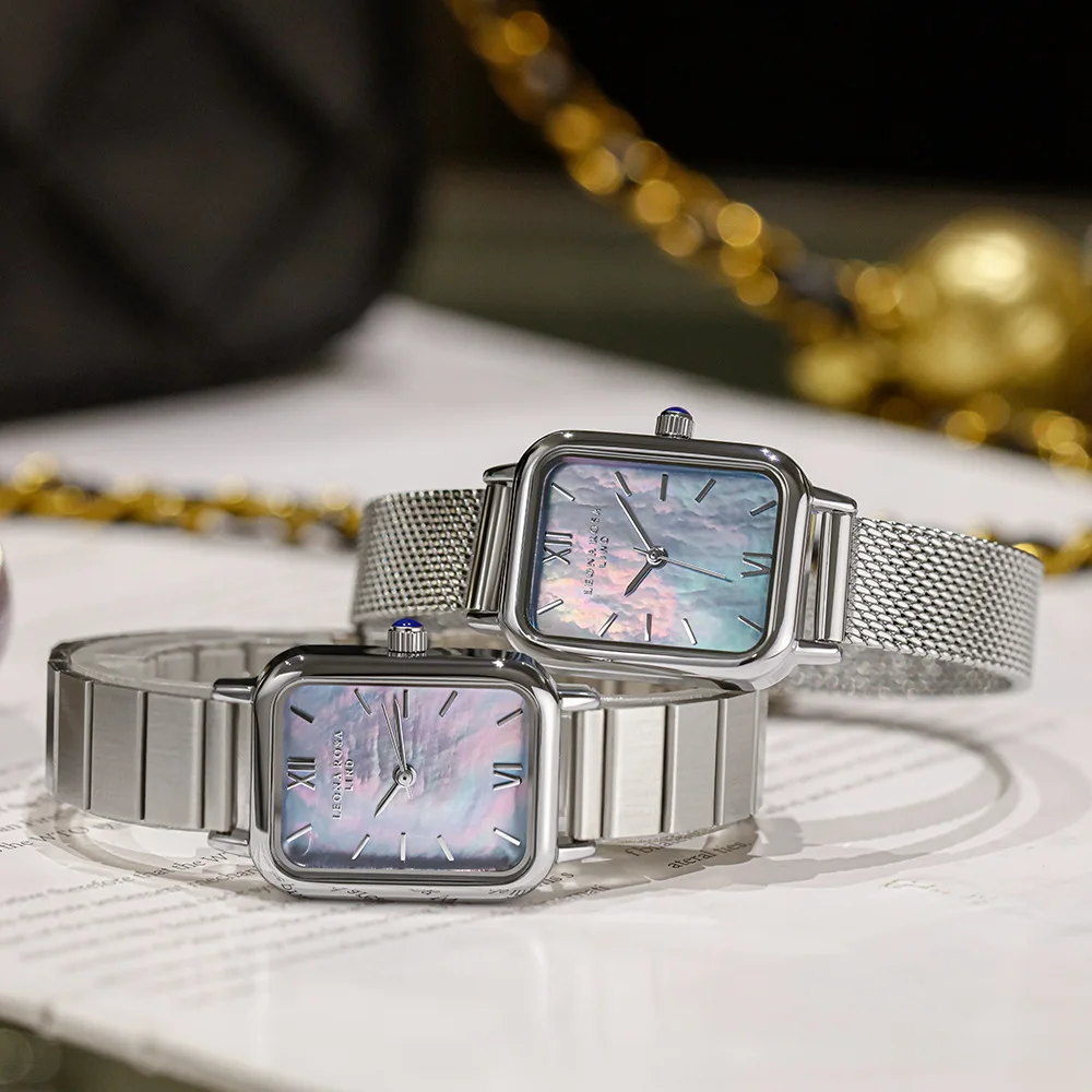 Orologio da polso da donna con quadrante in perla blu di lusso di moda da donna orologio da donna Casual in acciaio inossidabile pieno semplice orologio da donna piccolo