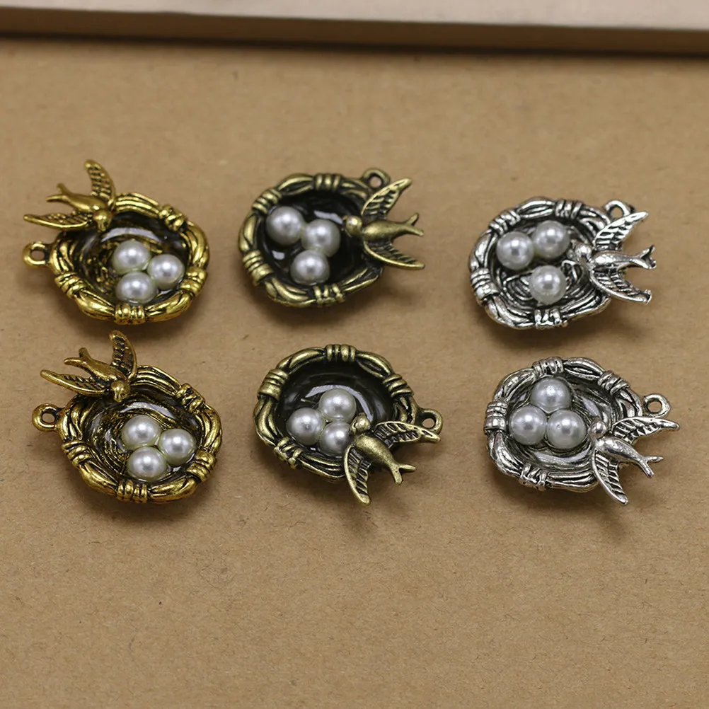 

20 шт. подвесок-шармов в форме птичьего гнезда из сплава, серебристые, для изготовления ожерелий, браслетов и ювелирных изделий, аксессуары для рукоделия