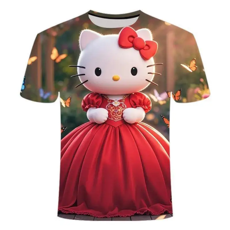 

Женская толстовка Sanrio Hello Kitty, пуловер, топ, футболка из смесового хлопка, мужская летняя модная новинка с 3D-принтом, круглый вырез, повседневная одежда