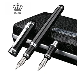 Duke D2 Black Medium Nib Fountain Pen with 1pc Calligraphy Fude Bent Nib Interchangeable Set for Writing Practice