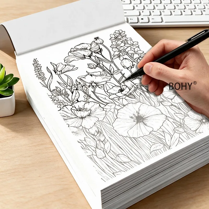 A 24 Page Adult Decompression and Coloring Graffiti Book, Include Themes As Fresh Flowers/European Architecture/trendy Graffiti