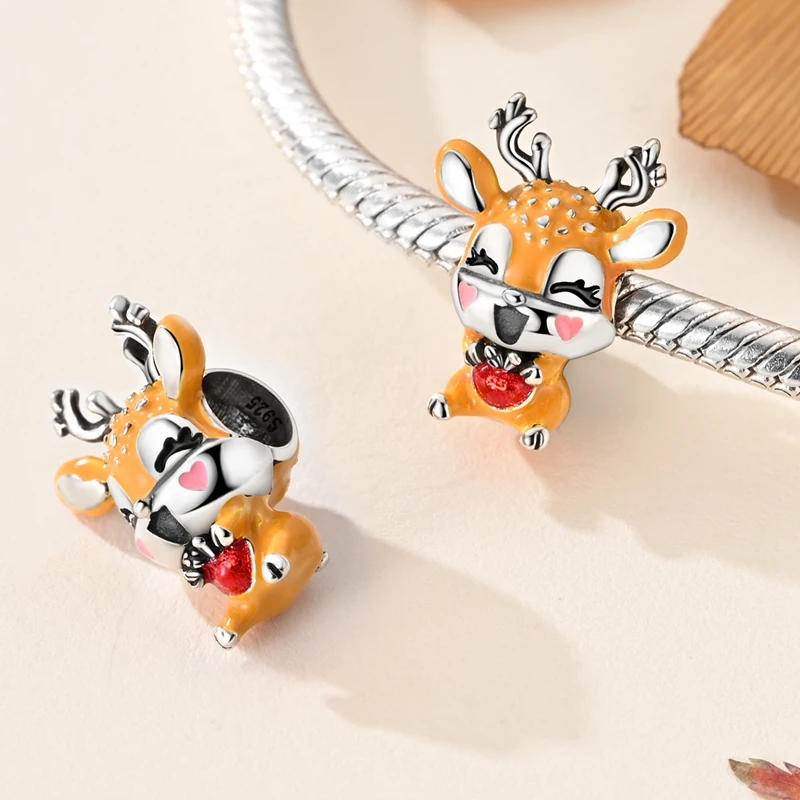 New 925 Sterling Silver Autumn Golden Charms Maple Leaf Squirrel Pumpkin Deer Beads Fit 3mm Original Bracelet DIY Jewelry Gifts