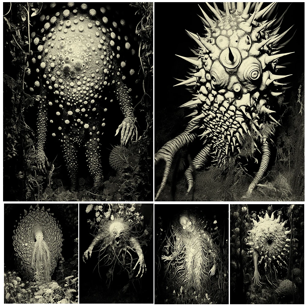 Creepy Mutant Plant Monster,Vitnage Photography Art,Poster And Print, Horror Dark Aesthetics Photo, Gothic Wall Art Canvas Print