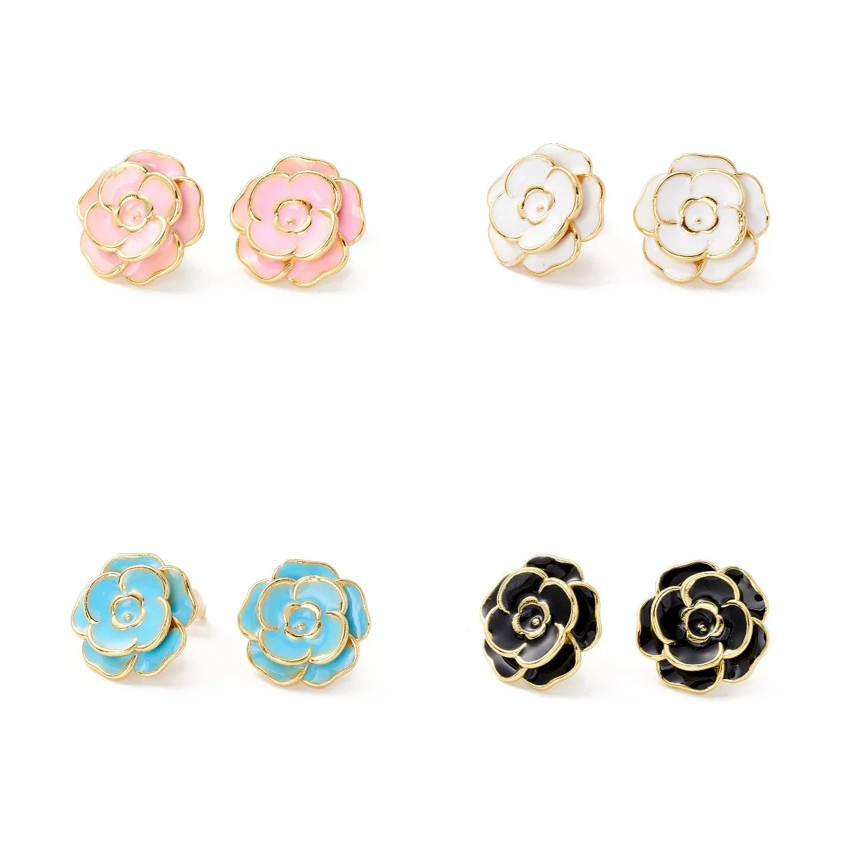 

Kissitty 10 Pairs Flower Enamel Stud Earrings For Women Gold Color Plated Brass Earrings Accessories Jewelry Findings Gift