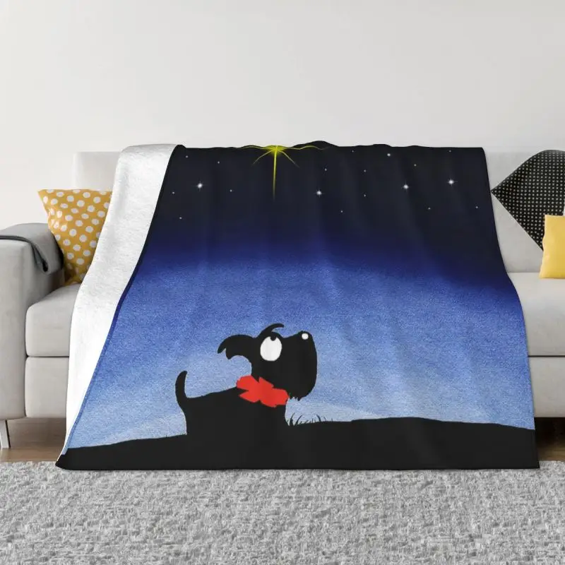 

Scottie Dog Star Blankets Warm Flannel Scottish Terrier Cartoon Graphic Throw Blanket for Home Sofa Office Travel