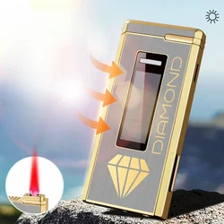 Touch-sensitive Solar Rechargeable Lighter Metal Outdoor Windproof Butane Gas Lighter Red, Blue Flame Jet Lighter