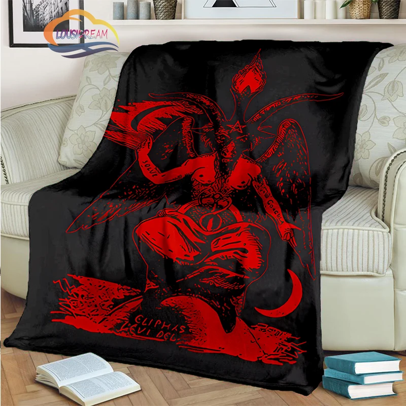 Satanic Skull Inverted Pentagram Blanket -Goat demon Baphomet Flannel cashmere blanket-Gothic  Portable Warm