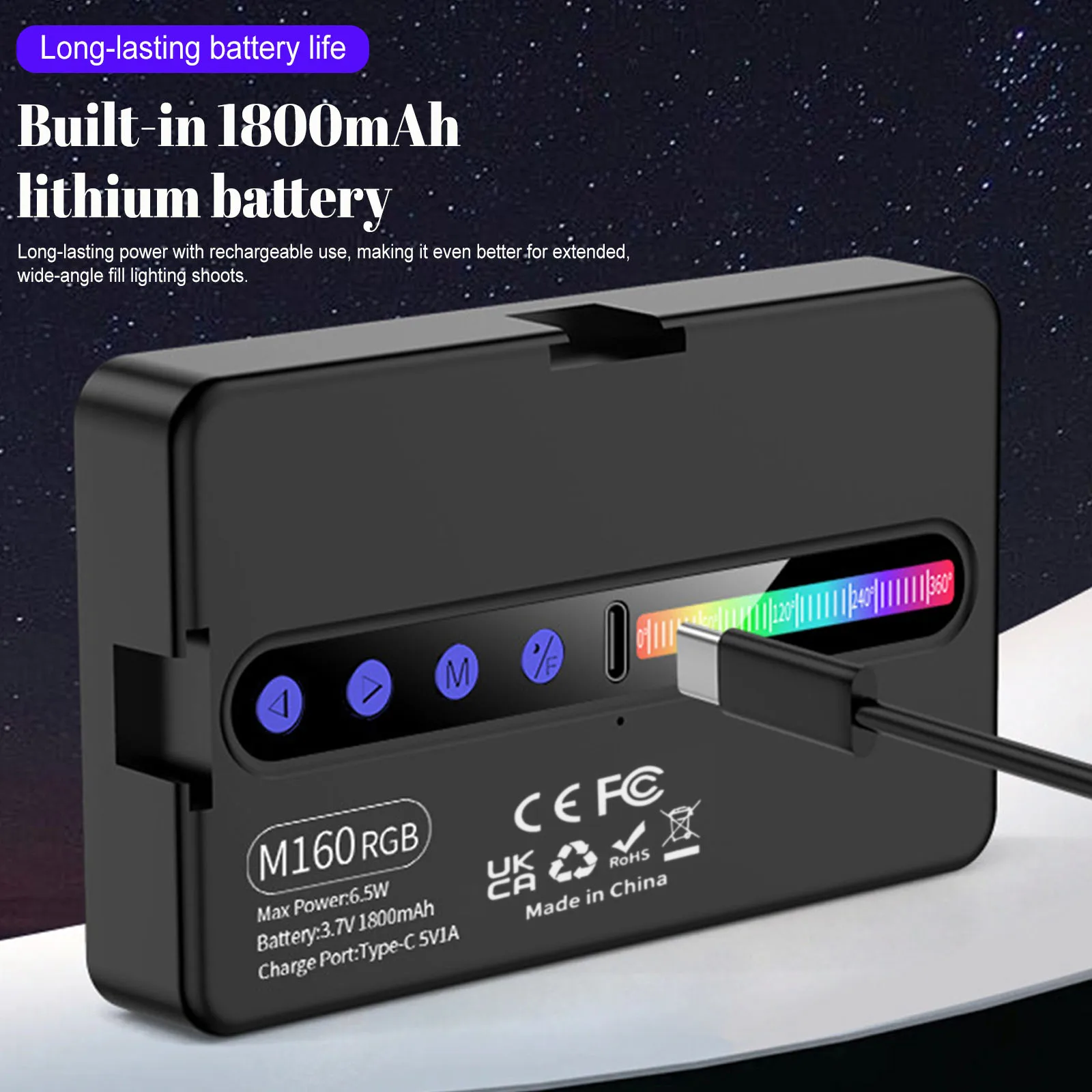 6.5W Portable Fill Light 2700K-6500K Camera Phone Fill Light 1800mah Type-C Charging for Vlogging Photography Video Conference