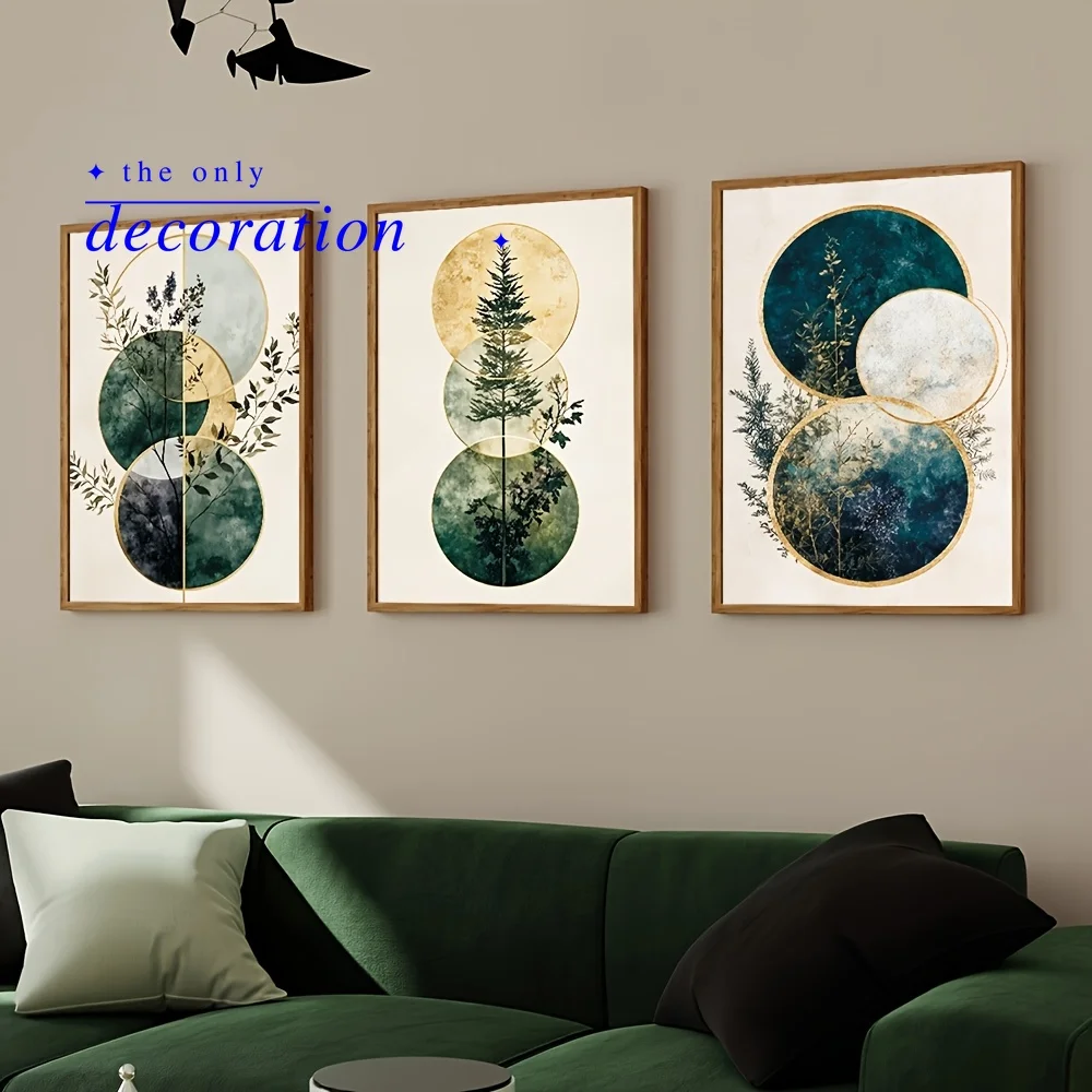3pcs Modern Farmhouse Wall Art Posters - Retro Botanical Branches & Geometric Canvas Prints, Tree Line Drawings Suitable for