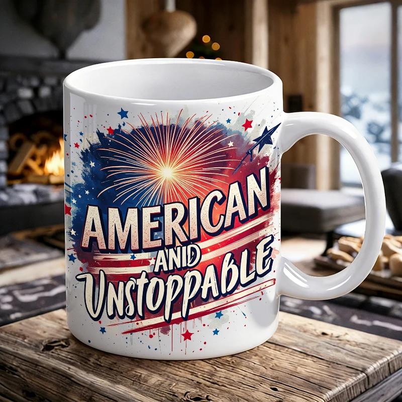 

Independence Day Mug Coffee Cup Ceramic Cup Patriotic American Unstoppable Stars & Stripes Design